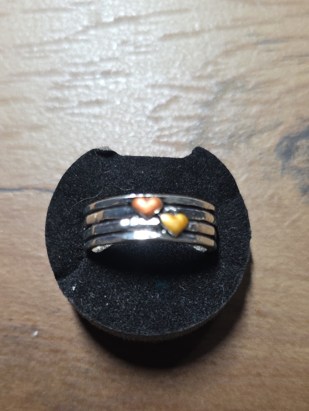 Stacked Heart Accent Silver Ring with Two Tone Hearts